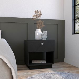 DB DEPOT Mesita de noche de un solo cajón con estante de almacenamiento abierto, color negro - Product Image 1