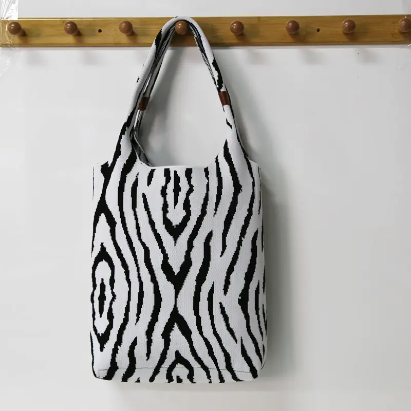 Women Zebra Grain Knitted bag Fresh Color Hot Sale Woven knitted Large tote Bags