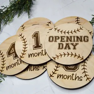 Baby Monthly Milestone Baseball Wood Milestone Disc Baby Photo Props Baseball Nursery Decor Softball 1-12 Month Rounds