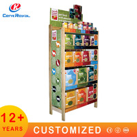 Aanpasbare dubbelzijdige, extra sterke 4-laags MDF & kartonnen supermarkt displays voor fruit, groenten, dranken & snacks