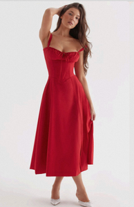 Vestido de Verano Rojo Sólido para Mujer, Estilo Bustier, Cómodo, Ajustado a la Cintura, Moderno, para Fiestas y Vacaciones - Product Image 2
