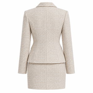 Conjunto de Traje de Tweed Beige para Mujer, Blazer Entallado y Minifalda, Atuendo Formal de Dos Piezas para Oficina - Product Image 2
