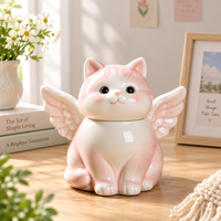 Urne funéraire en céramique mignonne pour cendres d'animaux de compagnie, souvenir commémoratif pour chat et chien, urne de crémation avec ailes d'ange, fournitures pour animaux de compagnie