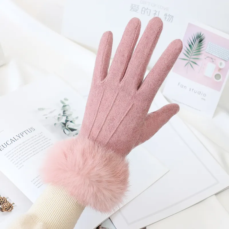 Sarung tangan rajut wanita, grosir termal wol tebal layar sentuh di musim dingin