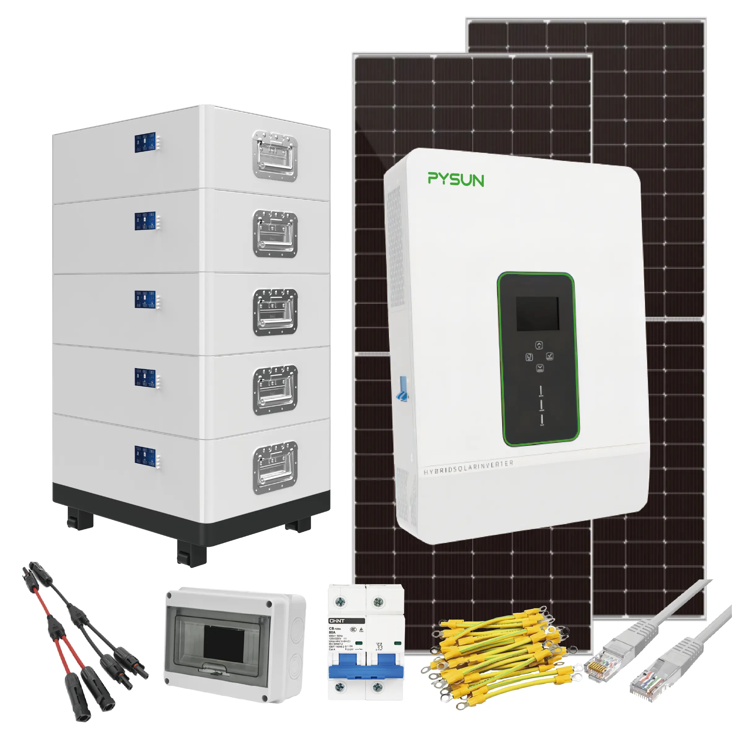 PYSUN onduleur solaire tout en un 10kw module empilable 48V 51.2V 200ah 10kwh 20kwh batterie lithium-ion système solaire domestique modulaire