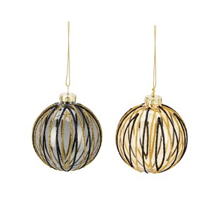 Sphère en verre transparente avec rayures dorées/noires scintillantes DIAM. 8CM ASSORTIS - Product Image 1
