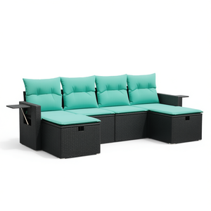 Black Pe Rattan Garden <b>Sofa</b> <b>Set</b> Powder Coated Steel Outdoor Furniture Contemporary Design Waterproof Cushions - Product Image 1