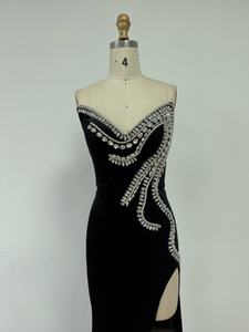 Yeni geldi ED2573 moda seksi elbiseler kadın gece taklidi kadife kat uzunluk siyah parti balo elbise yarık ile - Product Image 6