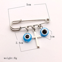 Pendentif porte-bonheur mignon pour enfants, en alliage plaqué argent, avec breloques œil turc bleu et croix, broche pour bébé