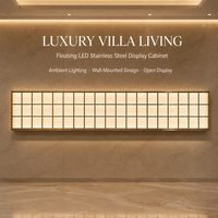 Vitrine en acier inoxydable avec éclairage LED, étagère ouverte personnalisée, séparateur d'espace pour la décoration intérieure commerciale