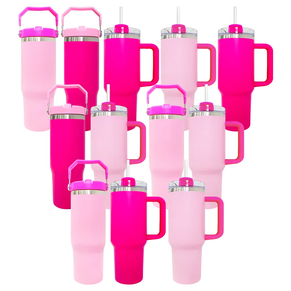 Armazém EUA quente rosa 40oz isolado a vácuo tumbler esportes ao ar livre à prova de vazamento flamingo 30oz flip straw tumbler com palha