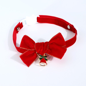 Noël velours noeud papillon Anti suffocation boucle chat chien collier <span class=keywords><strong>cravate</strong></span> cloche accessoires mode animal décoration noeud papillon - Product Image 3