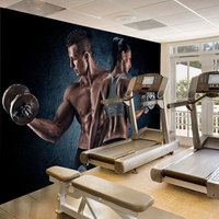 Wallpaper animasi pria dan wanita, penutup dinding ruang latihan Wallpaper lapangan olahraga Mural animasi tipe Fitness 3D latar belakang otot