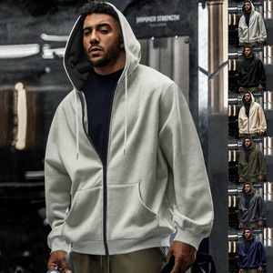 Veste cardigan décontractée à capuche pour homme, couleur unie, imperméable, fermeture éclair, en polyester et élasthanne, coupe ample, pour l'automne et l'hiver - Product Image 3