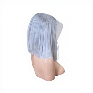 Perruque Lace Front Grise 13x4, Bob Court, Raie Latérale Transparente, 100% Cheveux Humains Vietnamiens Lisses Comme des Baguettes, Qualité Supérieure, Entraînement - Product Image 1