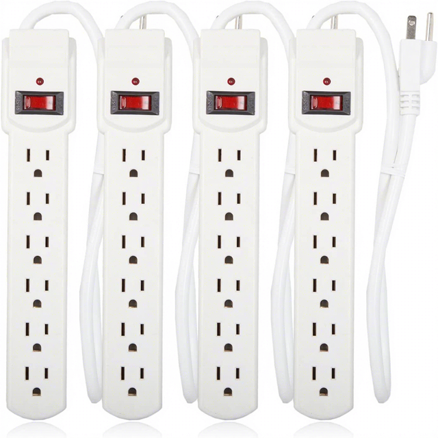 Power Strip 6 Outlets 6 Ft Extension Cord Flat Plug 15A 1875W Mountable Desktop Charging Station Surge Protector Hub