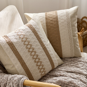 Cojín Decorativo <span class=keywords><strong>de</strong></span> Lino con Rayas Tejidas a <span class=keywords><strong>Crochet</strong></span>, Personalizable para Sofá Combinado, Estilo Boho, Tejido Calado, Cuadrado - Product Image 3
