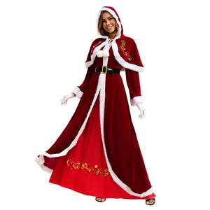 Disfraz navideño de Papá Noel para mujer, vestido rojo con capucha y cinturón y guantes, conjunto de talla adulta - Product Image 1