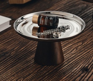 Stand rak <span class=keywords><strong>Display</strong></span> makanan penutup prasmanan, <span class=keywords><strong>Display</strong></span> kue, piring perak bulat dasar kayu Acacia - Product Image 2