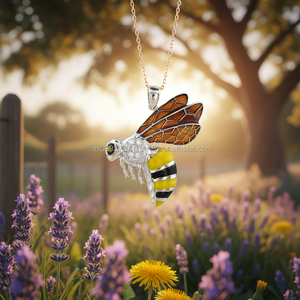 14K White Gold <b>Bee</b> Pendant Necklace Enamel CZ Charm Bohemian Wedding Fine Jewelry Wholesale Luxury Made in Turkey - Product Image 2