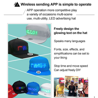 Aplicación programable Led mensaje Led tapas de luz teléfonos móviles enviar Led publicidad gorras de forma inalámbrica enviar algodón Led gorras fábrica