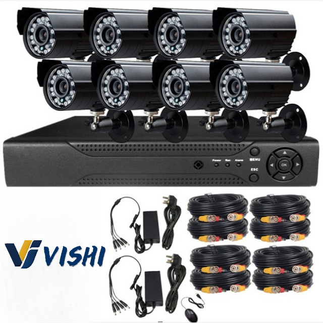 Vishi 8CH Wired AHD CCTV DVR Kit HD Night Vision Security Surveillance Camera System Indoor Outdoor Home Monitoring Set