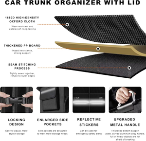 Organizador de Maletero para Auto, Plegable, con Compartimentos Grandes, Organizador de Almacenamiento para Auto con 4 Bolsillos, Asa y Organizador de Zapatos - Product Image 4