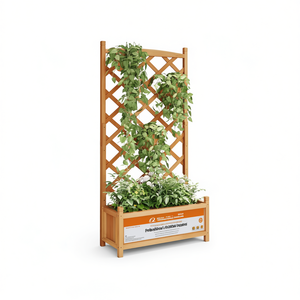 D0100H5S1XT Fioriera a traliccio in legno massello 6 piedi, recinzione da giardino per esterni, rettangolare, stile elegante, abete marrone - Product Image 1