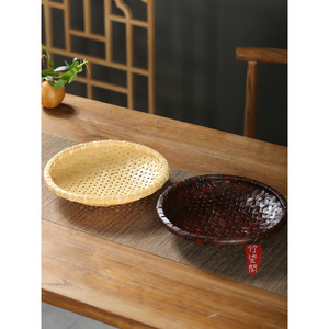 Handmade <b>Bamboo</b> Woven Fruit Plate Round Dessert Tray Food <b>Container</b> Living Room Use Single Tier - Product Image 1