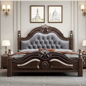Solid Wood Frame Wedding <strong>Princess</strong> <strong>Bed</strong> - European Luxury Antique Style King Size <strong>Bed</strong> Set,Genuine Leather Carved Bedroom Furniture - Product Image 5