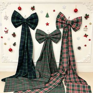 Ornements de Noël faits main en tissu écossais avec longue queue, décorations suspendues pour sapin de Noël, fournitures pour fêtes et scènes de maison - Product Image 1