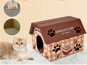 Rumah Kucing Mewah Modern untuk Dalam Ruangan, Tempat Tidur dan Penggaruk, Dapat Disesuaikan, Bentuk Lipat Warna Cokelat, Tempat Persembunyian, Ramah Lingkungan, Terbuat dari Kertas Berlapis - Product Image 6