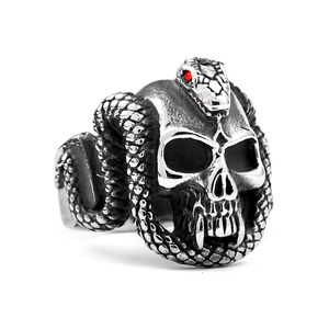 Anelli da uomo <span class=keywords><strong>con</strong></span> teschio di <span class=keywords><strong>serpente</strong></span> e pietra rossa, gioielli anti-ossidazione, direttamente dal produttore. - Product Image 1