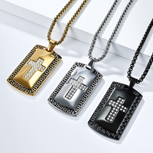 Retro yunnique style <b>titanium</b> steel full diamond light luxury cross pendant men's niche design high-end non-fading - Product Image 2
