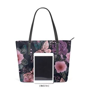 Bolso de hombro con estampado de mariposas florales, bolso de mano con cremallera, bolso de mano duradero de PU para viajes diarios - Product Image 3