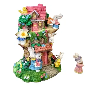 Vintage Pasen Boomhut Veel Fee Miniatuur Kit Easter Hars Konijnenbeeldje