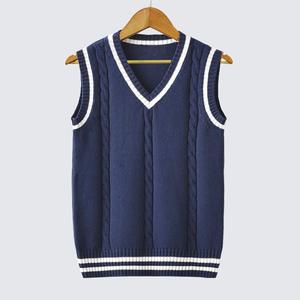 Gilet sans manches en tricot noir DF22, blanc avec bordure noire, col en V, décontracté, toutes saisons, respirant, vente en gros - Product Image 3