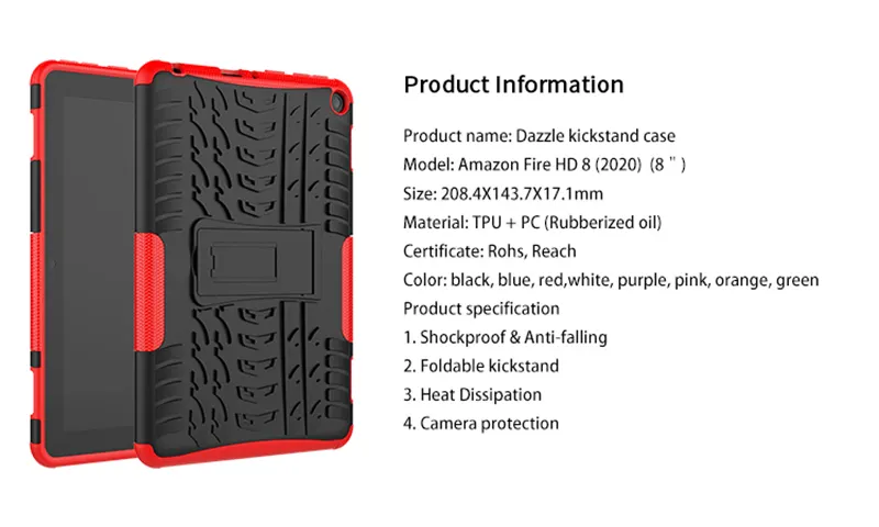 Hard PC Hybrid Soft TPU Bumper Hidden Fold Stand 8 Inch Safety Rugged Slim Tablet Cover For Amazon Kindle Fire HD 8 Inch 2020