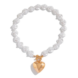 Hot European American Hip-hop <strong>Pearl</strong> Beaded Bamboo Clavicle <strong>Necklace</strong> Women's Sporty Otter Buckle Love <strong>Pendant</strong> <strong>Necklace</strong> for Women - Product Image 5