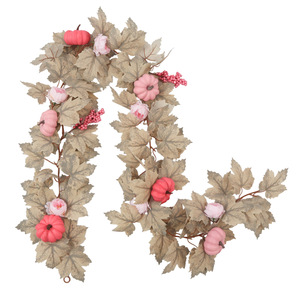 Guirnalda de Hojas de Arce Artificiales Fácil de Obtener con Calabazas Rosas y Bayas para Decoración de Acción de Gracias, 6 pies - Product Image 1