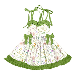 Vestido de tirantes de seda de leche para niñas, vestido de verano con lazo y volantes para niñas pequeñas con estampado personalizado - Product Image 5