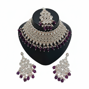 <b>Silver</b> Plated Brass Zircon Bridal Jewelry Set <b>Choker</b> Necklace Drop Earrings Tikka High Quality Engagement Anniversary Wedding - Product Image 2