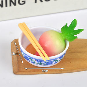 Modelo de tazón pequeño de porcelana azul y blanca de estilo chino de 4 cm, juguete de comida especializada - Product Image 3