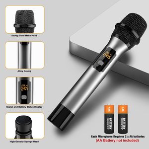 <b>Wireless</b> Dynamic Handheld Microphone Set Rechargeable UHF <b>Receiver</b> Noise Cancelling 200ft Range Plug Play Cordless Metal - Product Image 5