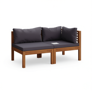 Ensemble de canapés de patio en bois d'acacia massif, 2 pièces, avec coussins gris foncé, pour usage extérieur - Product Image 1