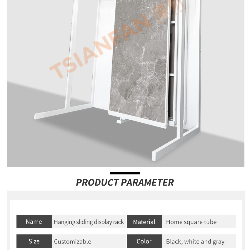 Tsianfan Hanging Sliding Granite Marble Panel Display Carpet Slab Sintered Stone Stand Showroom Tile Display Rack With Light