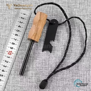 Wooden Handle Ferrocerium Rod <b>Fire</b> Starter Outdoor Survival <b>Tool</b> Metal Stick With Leather Strap - Product Image 4