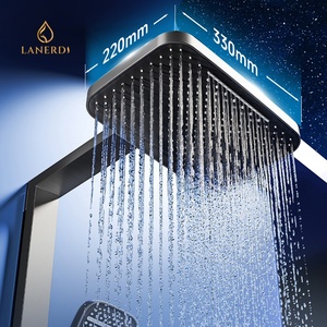 Ensemble de douche cascade nordique contemporain en acier inoxydable avec contrôle thermostatique en céramique, jets de <span class=keywords><strong>massage</strong></span> corporel, barre coulissante et douche carrée - Product Image 5