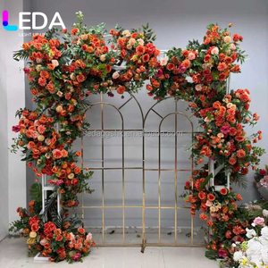 ซุ้มดอกไม้แต่งงานสีส้ม LEDA พร้อมพรมดอกไม้ประดับตกแต่งฉากหลังเวที - Product Image 1