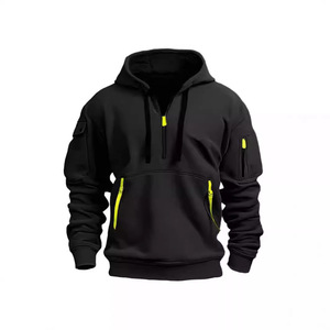 Sweat à capuche pour homme, printemps-automne, avec fermeture éclair, design multi-poches, doublure en velours rembourrée - Style décontracté sportif - Product Image 5